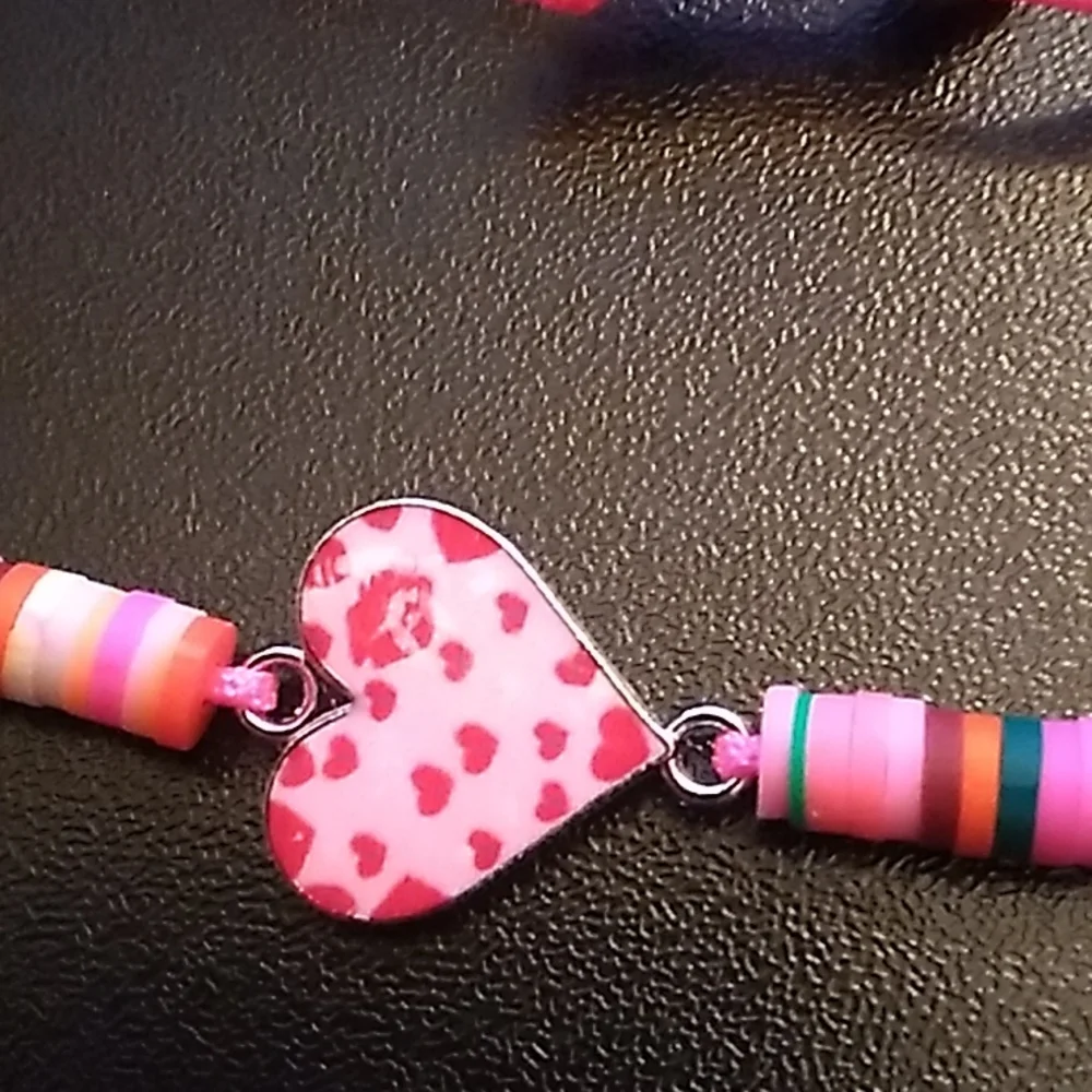 BBTO Gorgeous Heart Bracelet w Pink Cording up to 10 inches